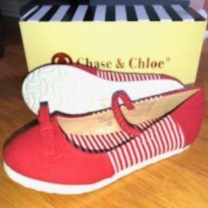 CHASE & CHLOE RED CANDYSTRIPE SHOES